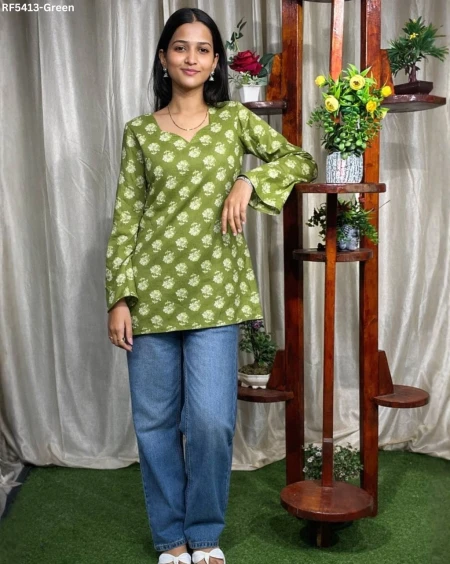 Cotton Printed Short Kurti Casual Daily Wear Comfortable Ethnic Top for Women!