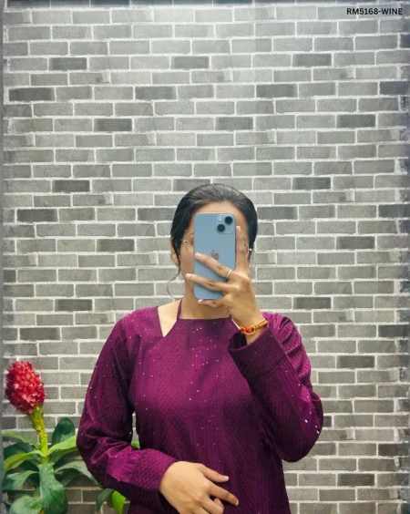 Premium Roman Silk Kurti with Sequence & Embroidery Work!