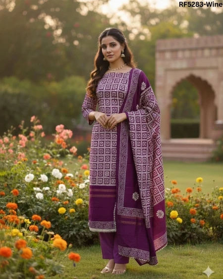 Elegant Zora Silk Unstitched Suit Material with Bandhani Chiffon Dupatta!