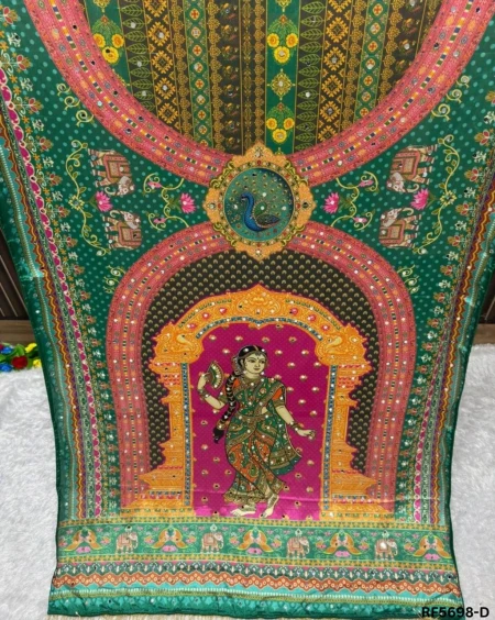 Soft Chinon Silk Digital Print Saree with Real Mirror Work – Elegant Festive & Party Wear!