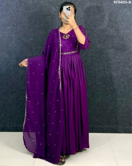 Vichitra Silk Handwork Gown Set with Sequence Dupatta Elegant Festive Wear for Women!