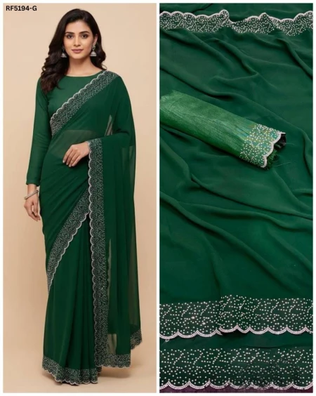 Elegant Heavy Fox Georgette Saree with Hotfix Work!