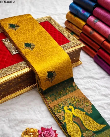 Premium Pure Banarasi Silk Saree with Floral Meena Design & Heavy Zari Rich Pallu