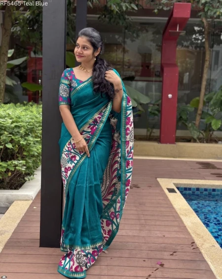 Mangalgiri Silk Saree with Kalamkari Print Border Elegant Saree!