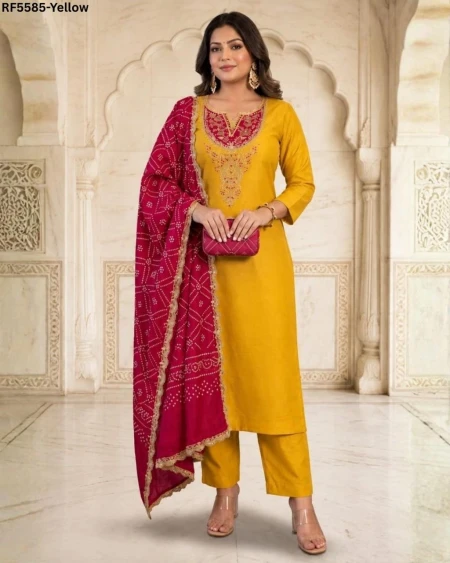 Slub Cotton Embroidered Kurti Set with Micro Dupatta!