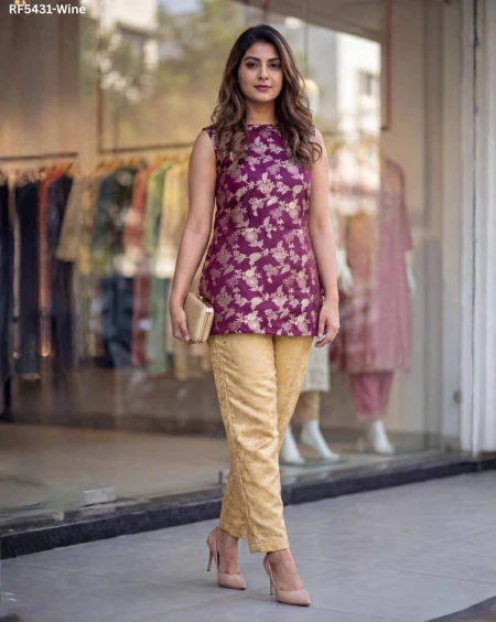 Banarasi Brocade Kurti Pant Set Short Kurti!