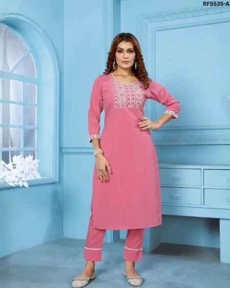 Wrinkle Cotton Embroidered Kurti Set with Two Pockets!