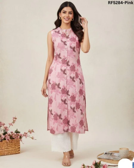 Stylish Cotton Blend Kurti Set with Digital Print & Chikankari Embroidered Bottom!