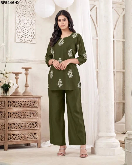 Cotton Blend Dori Embroidered Short Kurti Pant Set Elegant Ethnic Wear!