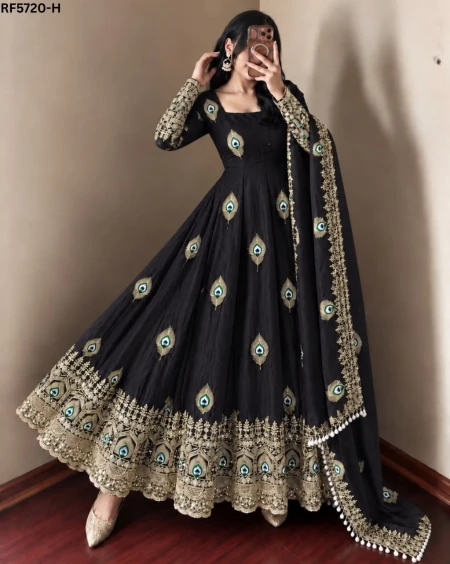 Fendy Silk Sequins Embroidered Gown Set with Pant & Dupatta – Elegant Festive Wear
