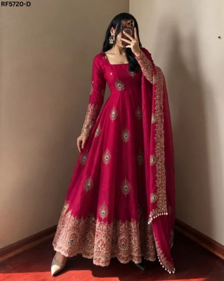 Fendy Silk Sequins Embroidered Gown Set with Pant & Dupatta – Elegant Festive Wear