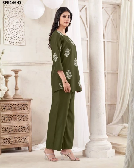 Cotton Blend Dori Embroidered Short Kurti Pant Set Elegant Ethnic Wear!