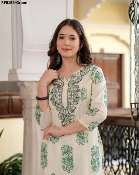 Trendy Floral Print Poly Rayon Kurti with Beautiful Embroidery!