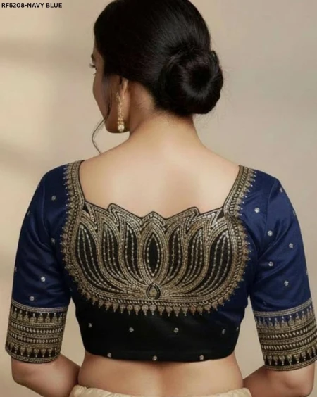Designer Vichitra Silk Readymade Blouse with Lotus Embroidery & Sequins!
