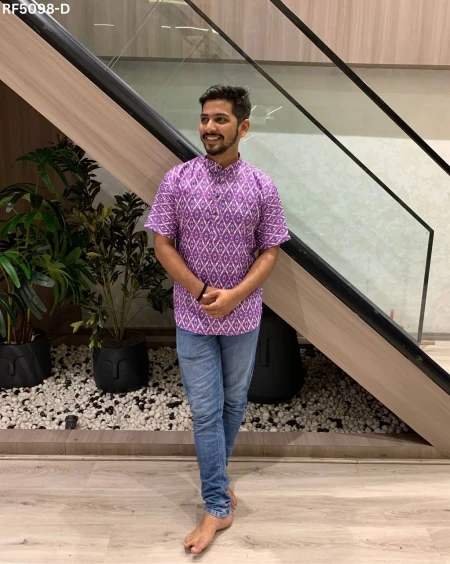 Stylish Cotton Short Kurta for Men –Printed Design!