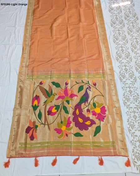 Elegant Paithani Silk Saree with Golden Zari & Meenakari Motifs!