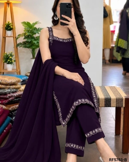 Elegant Georgette Sequins Work Straight Cut Kurti Set with Dupatta