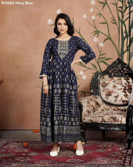 Royal Heavy Rayon Gown with Embroidery & Golden Foil Work!