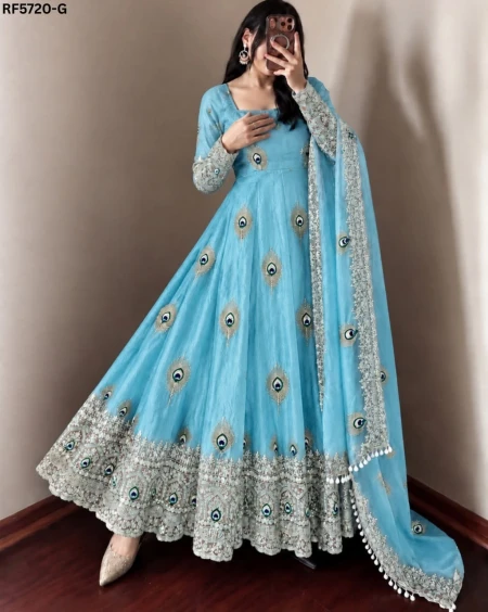Fendy Silk Sequins Embroidered Gown Set with Pant & Dupatta – Elegant Festive Wear