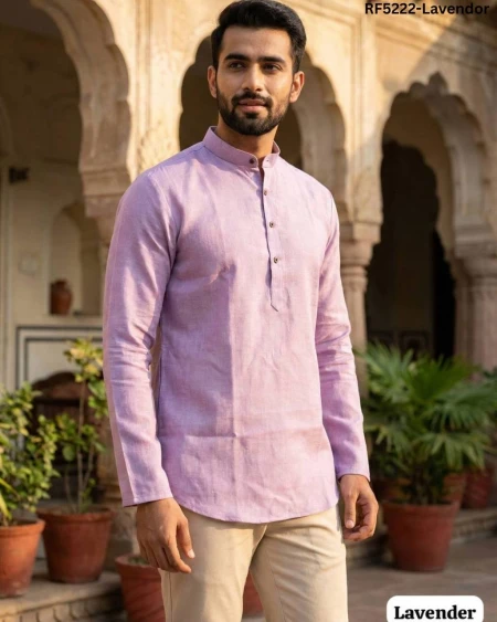 Stylish Khadi Linen Short Kurta for Men with Wooden Buttons!