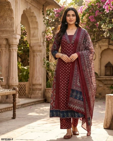 Stylish Rayon Printed Kurti Set with Chanderi Silk Dupatta!