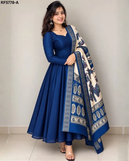 Elegant Vichitra Silk Anarkali Gown with Mayura Silk Dupatta!