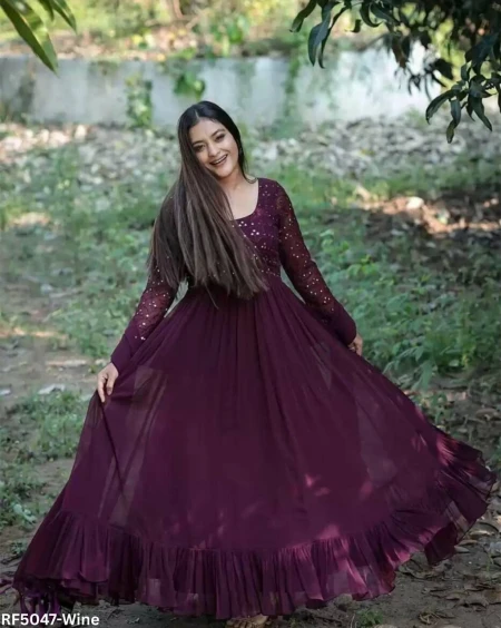Elegant Long Georgette Gown With A Full Flared Silhouette!