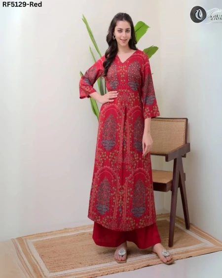 Stylish Embroidered Kurti Set – Soft Rayon Cotton Fabric!