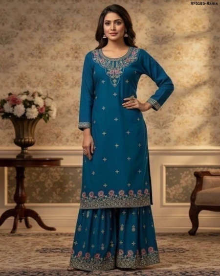 Premium Rayon Foil Print Kurti Sharara Set- Rich festive look!