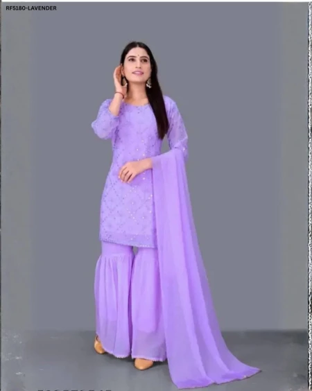 Premium Heavy Georgette Embroidered Sarara Set with Elegant Samosa-Border Dupatta!