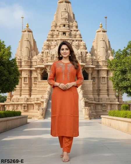 Elegant Roman Silk Kurti Pant Set with Embroidery Work!