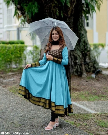 Festive Ready: Vichitra Silk Gown Set with Net Dupatta!