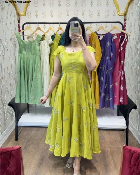 Elegant Soft Georgette Printed Gown with Full Lining & Flared Silhouette!