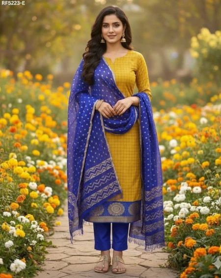 Banarasi Jacquard Unstitched Suit Material with Cotton Silk Bottom!