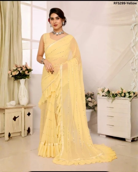 Elegant Heavy Georgette Saree with Foil Mirror Work & Matching Blouse!