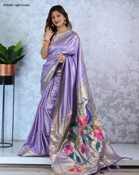 Elegant Paithani Silk Saree with Golden Zari & Meenakari Motifs!
