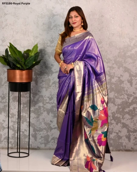 Elegant Paithani Silk Saree with Golden Zari & Meenakari Motifs!