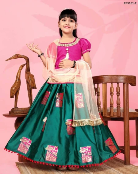Beautiful Jacquard Art Silk Kid’s Pavadai Collection!