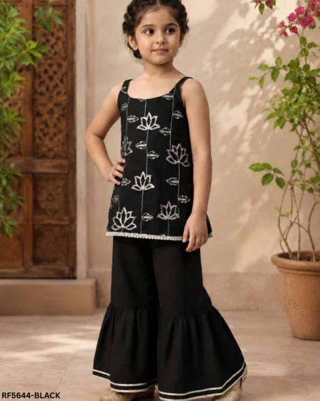 Cotton Blend Embroidered Kurti Sharara Set!