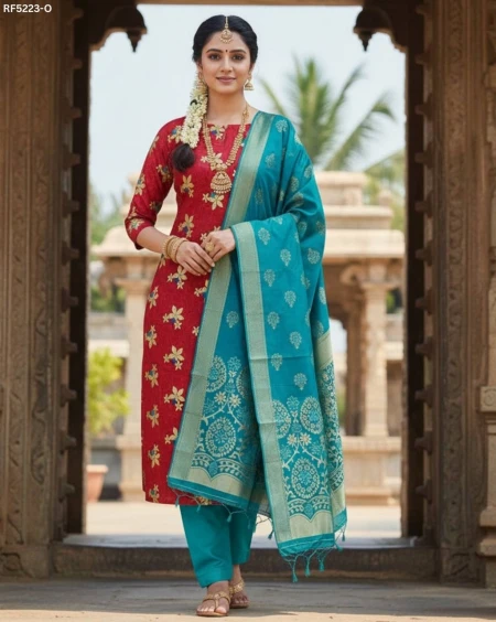 Banarasi Jacquard Unstitched Suit Material with Cotton Silk Bottom!