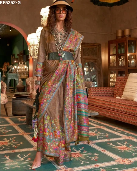 Shine with Every Step – P.V Silk Saree with Position Print & Star Work!