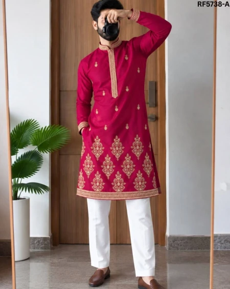 Royal Silk Embroidered Sequins Kurta Pyjama Set – Elegant Traditional Wear for Men!