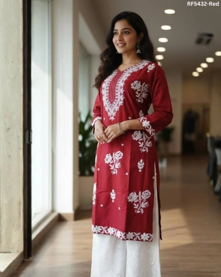 Cotton Embroidered Lace Kurti Pant Set Comfortable Ethnic Daily Wear!