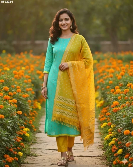 Banarasi Jacquard Unstitched Suit Material with Cotton Silk Bottom!