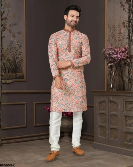 Cotton Digital Print Kurta Pajama with Lucknowi Handwork!