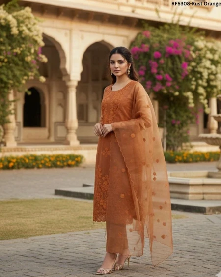 Elegant Tweel Cotton Kurti Set with Embroidery & Silk Blend Pant!