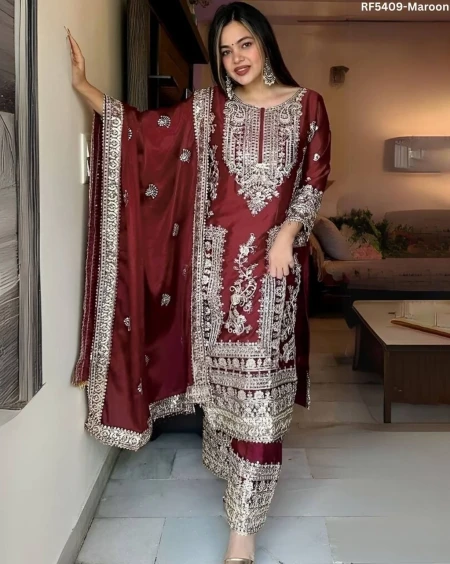 Jalpari Silk Embroidered Kurti Palazzo Set with Dupatta Lace Border Festive Wear for Women!