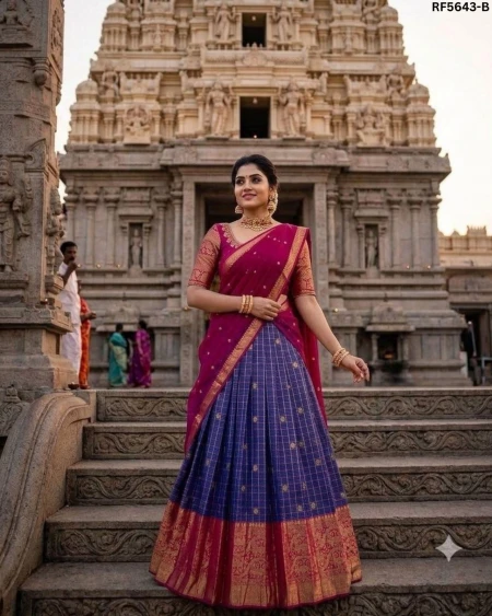 Kanjivaram Silk Lehenga Choli with Zari Weaving Work & Embroidered Georgette Dupatta!