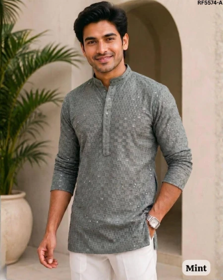 Rayon Chikankari Short Kurta Full Sleeves Ethnic Wear for Men!