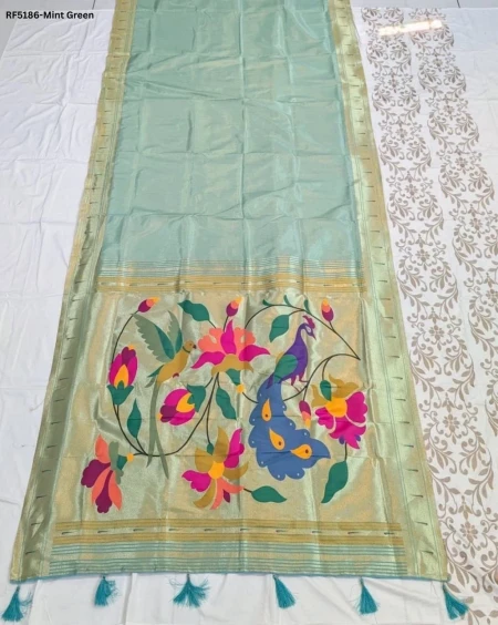 Elegant Paithani Silk Saree with Golden Zari & Meenakari Motifs!